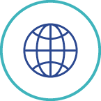 A graphic icon of a globe