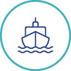 A graphic icon of a boat on the water